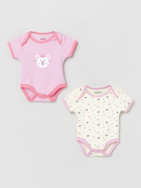 

max Infant Girls Pack of 2 Cotton Rompers, Multi
