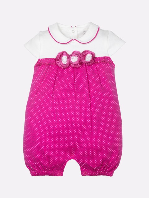 

BABY GO Girls Fuchsia Pink & White Solid Pure Cotton Rompers