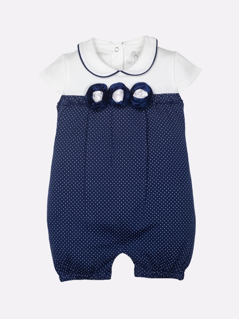 

BABY GO Infants Girls Navy-Blue & White Printed Pure Cotton Rompers
