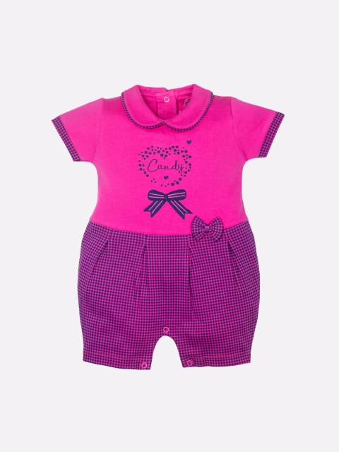

BABY GO Infant Girls Pink & Purple Printed Pure Cotton Rompers