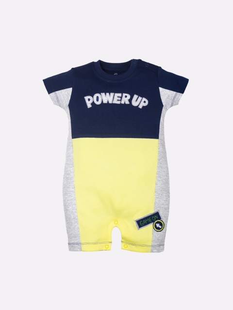 

BABY GO Boys Yellow & Navy Blue Colourblocked Pure Cotton Rompers