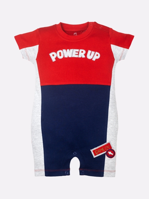 

BABY GO Boys Navy Blue & Red Colourblocked Pure Cotton Rompers