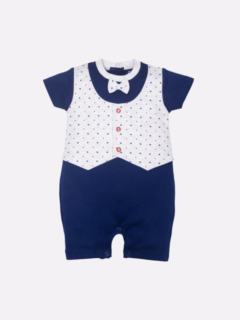 

BABY GO Boys Navy Blue & White Printed Pure Cotton Rompers