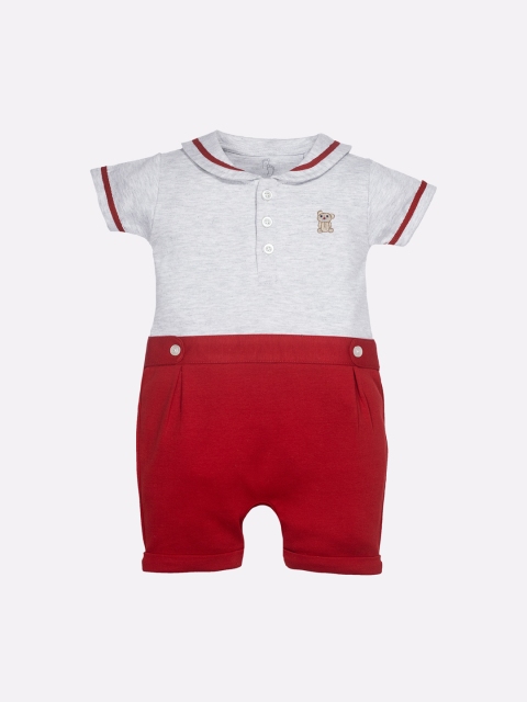 

BABY GO Boys Red & Grey Solid Pure Cotton Rompers