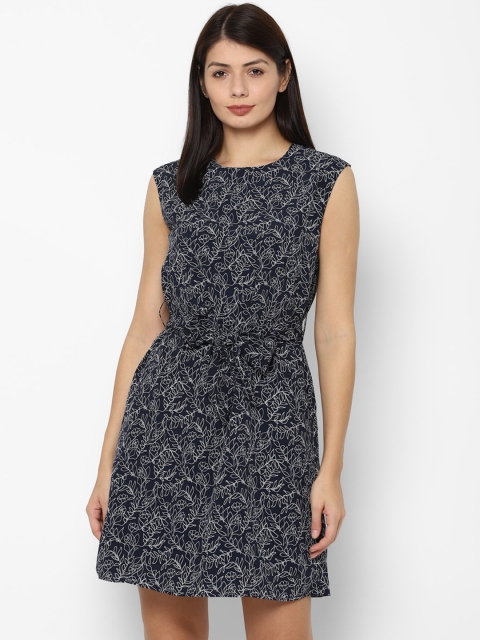 

Allen Solly Woman Women Navy Blue & White Floral Round Neck Sheath Dress