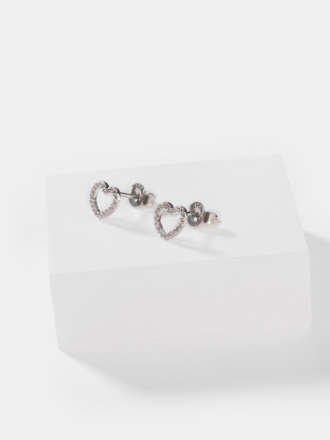 

SHAYA Silver-Plated & White Heart Shaped Sterling Silver Studs
