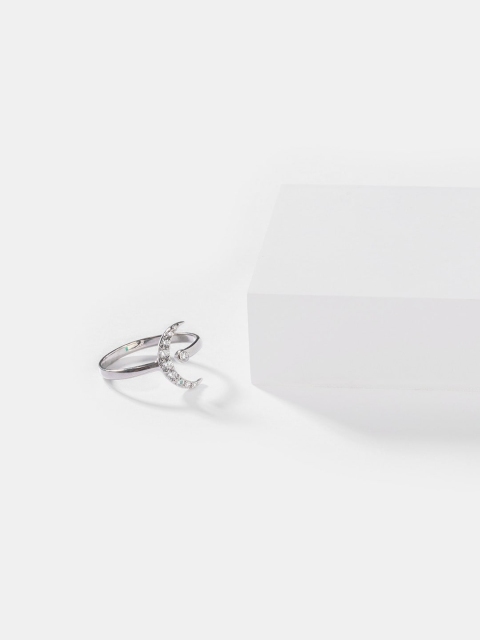 

SHAYA 925 Silver-Toned & White CZ-Studded Finger Ring