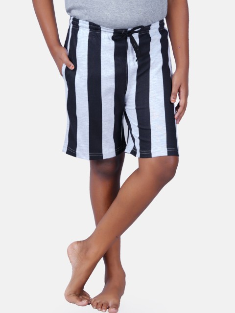 

SEYBIL Girls Grey Melange & Black Striped Lounge Shorts