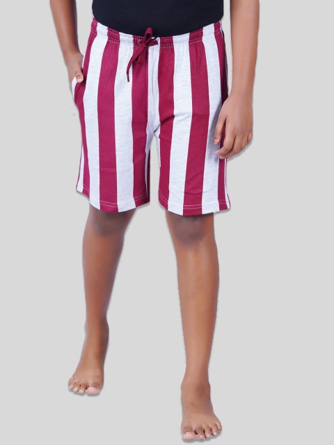 

SEYBIL Girls Grey Melange & Maroon Striped Lounge Shorts
