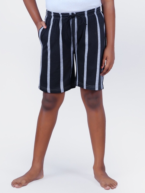 

SEYBIL Girls Black & Grey Melange Striped Lounge Shorts