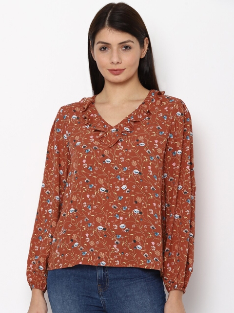 

Allen Solly Woman Brown & Blue Floral Print Top