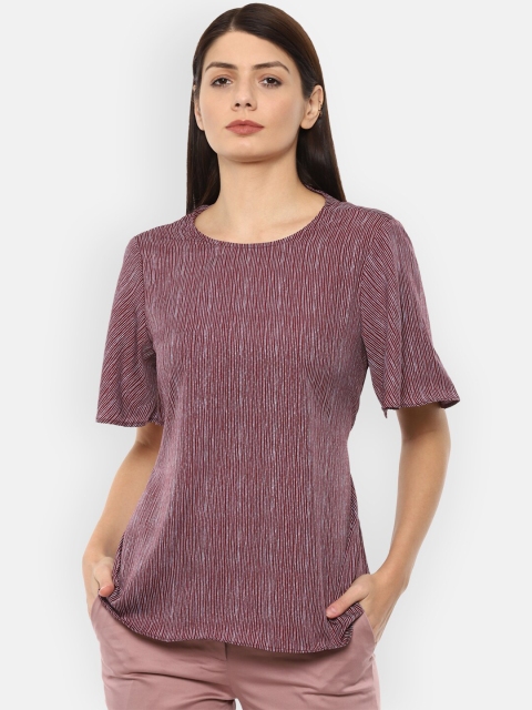 

Van Heusen Woman Maroon & White Striped Top