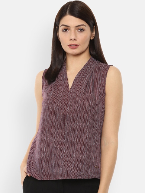 

Van Heusen Woman Maroon & White Striped Top