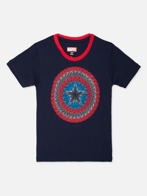 

Kids Ville Boys Navy Blue Captain America Printed Pure Cotton T-shirt