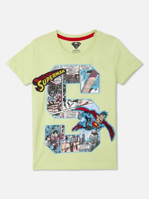 

Kids Ville Boys Green Superman Printed Pure Cotton T-shirt