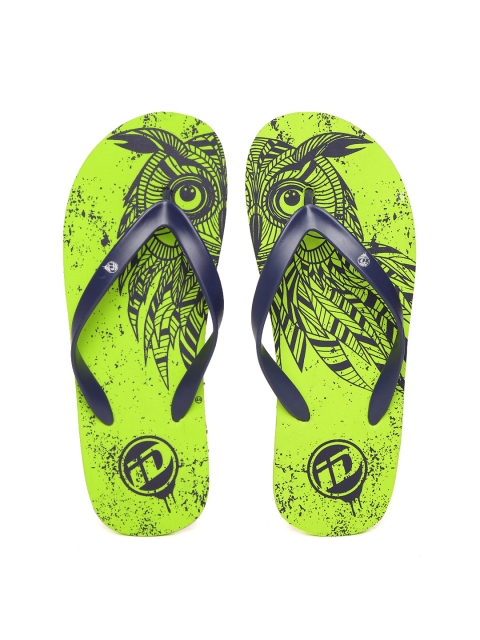 

ID Men Navy & Lime Green Printed Flip-Flops, Navy blue