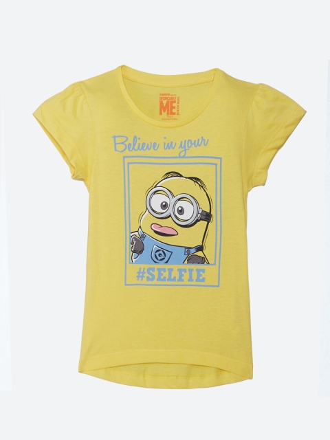 

Kids Ville Girls Yellow Minions Printed Pure Cotton T-shirt