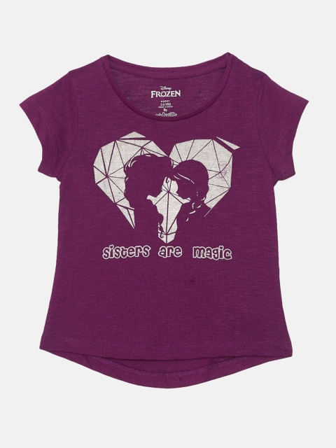 

Kids Ville Girls Purple Frozen Printed Pure Cotton T-shirt