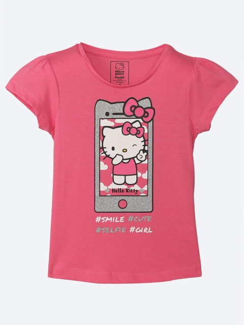 

Kids Ville Girls Pink Hello Kitty Printed Pure Cotton T-shirt