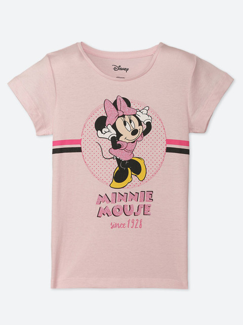 

Kids Ville Mickey & Friends Featured Girls Pink Printed Pure Cotton T-shirt