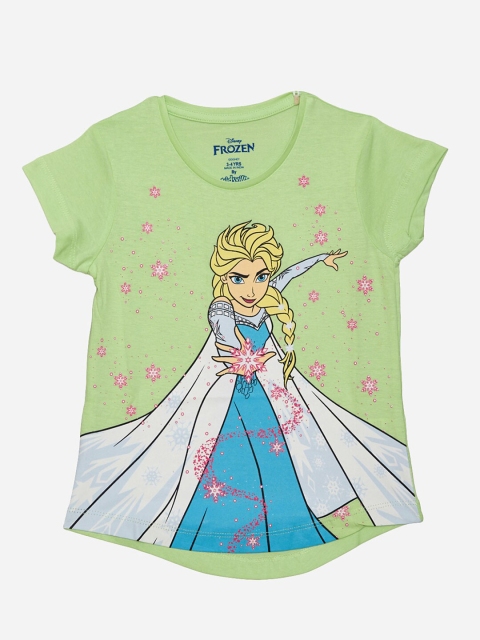 

Kids Ville Girls Green Frozen Printed Pure Cotton T-shirt