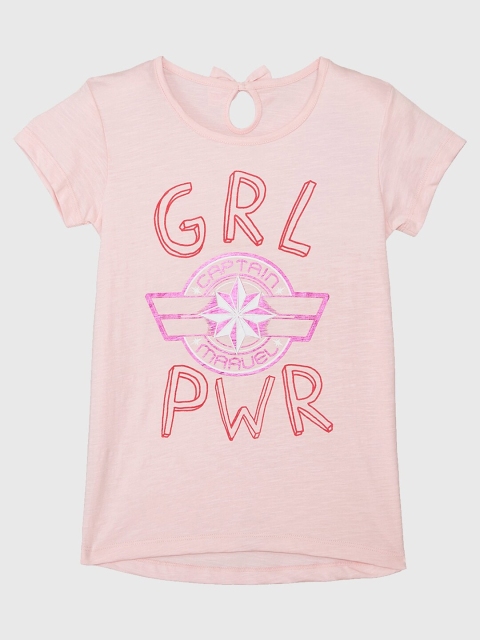 

Kids Ville Girls Pink Captain Marvel Printed Pure Cotton T-shirt