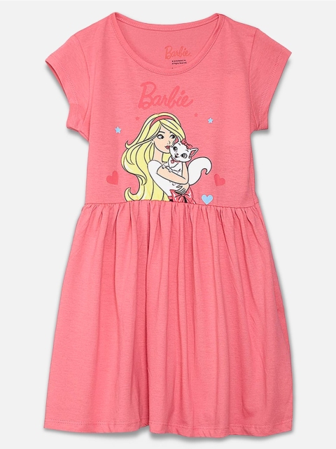 

Kids Ville Pink Barbie Printed Pure Cotton Dress