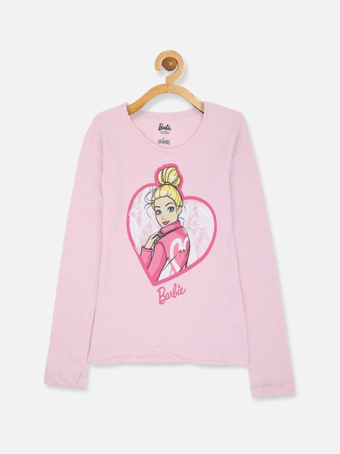 

Kids Ville Girls Pink Barbie Printed Pure Cotton T-shirt