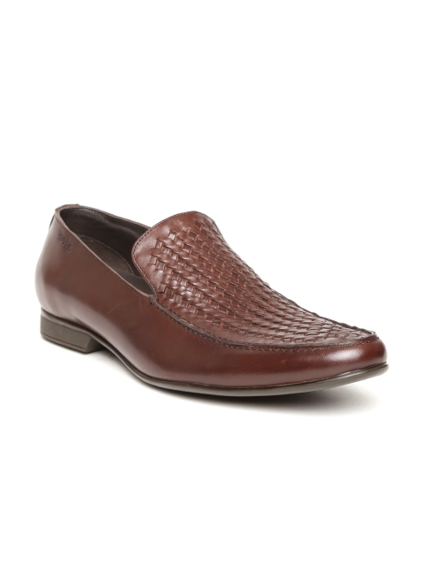 

Lee Cooper Men Brown Basketweave Genuine Leather Semiformal Slip-Ons