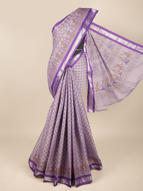 

Pothys Violet & Brown Ethnic Motifs Zari Pure Cotton Saree