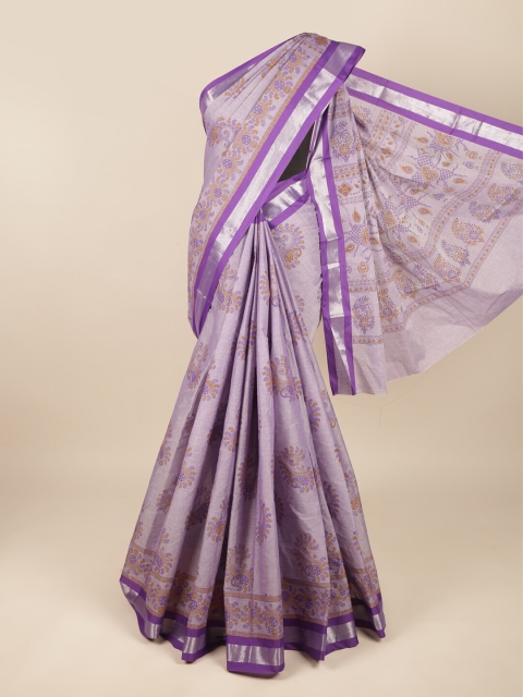 

Pothys Violet & Brown Floral Pure Cotton Saree