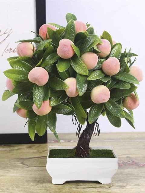 

TIED RIBBONS Green & White Artificial Bonsai Peach Tree with Pot