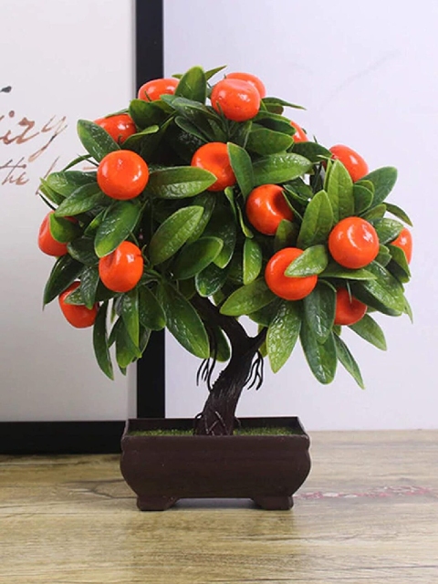 

TIED RIBBONS Artificial Bonsai Plant Tree with Orange Fruits & Pot, Green