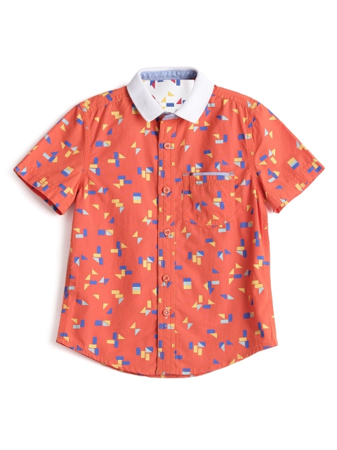 

UNDER FOURTEEN ONLY Boys Orange Printed Casual Shirt