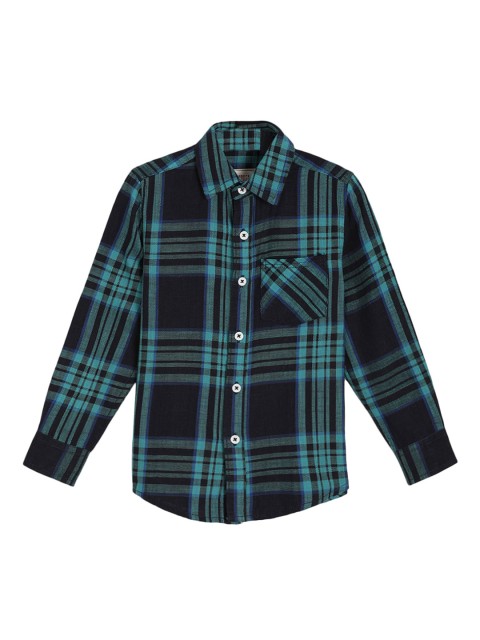 

UNDER FOURTEEN ONLY Boys Navy Blue & Grey Checked Cotton Casual Shirt