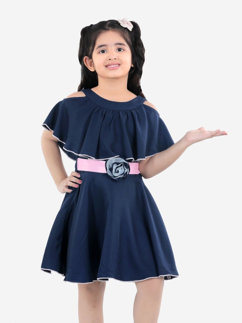 

Naughty Ninos Girls Navy Blue & Pink Belted Fit & Flare Dress