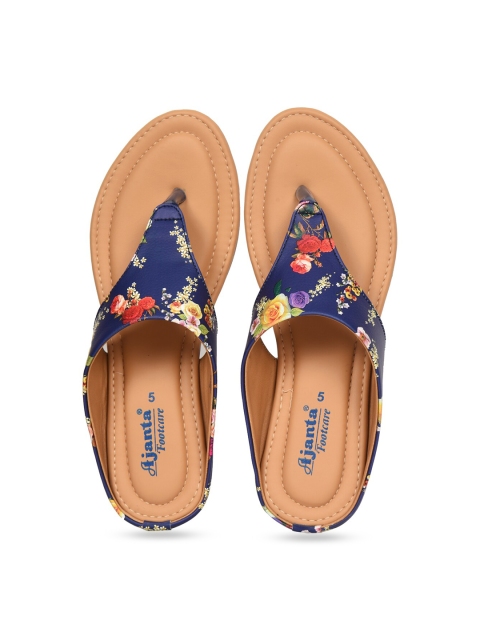 

Ajanta Women Blue Printed T-Strap Flats