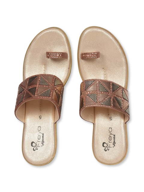 

Ajanta Women Gold-Toned Embellished Leather Ethnic One Toe Flats