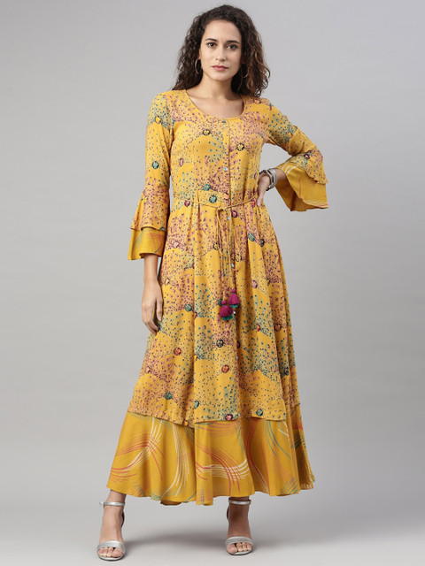 

Neerus Women Mustard Yellow Ethnic Motifs Printed Anarkali Kurta