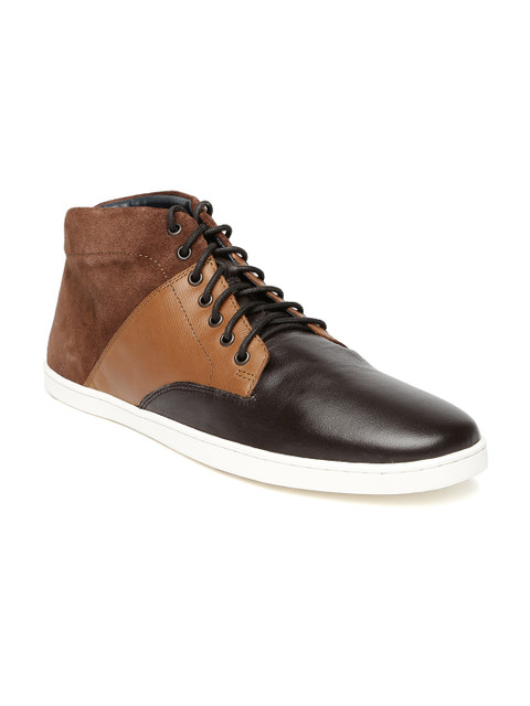 

Louis Philippe Men Brown Colourblock Mid-Top Sneakers