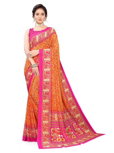 

Viva N Diva Pink & Orange Bandhani Saree