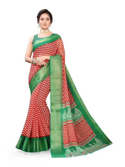 

Viva N Diva Red & Green Cotton Saree