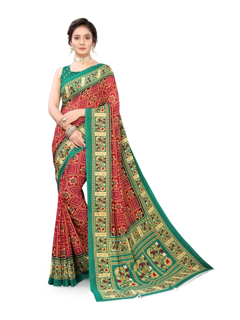

Viva N Diva Green & Red Bandhani Saree