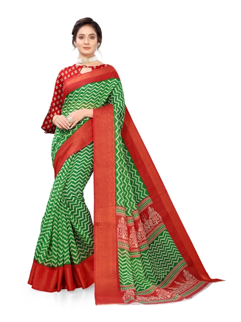 

Viva N Diva Green & Red Leheriya Zari Leheriya Saree