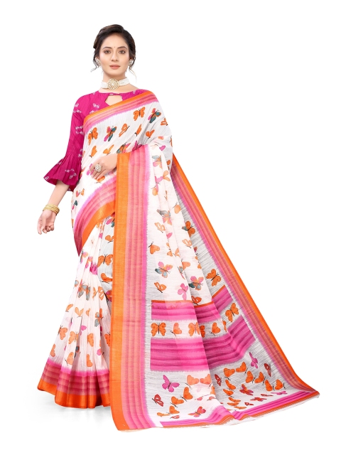 

Viva N Diva White & Pink Embellished Khadi Saree