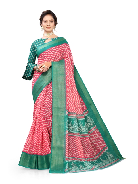 

Viva N Diva Red & Green Printed Leheriya Zari Leheriya Saree