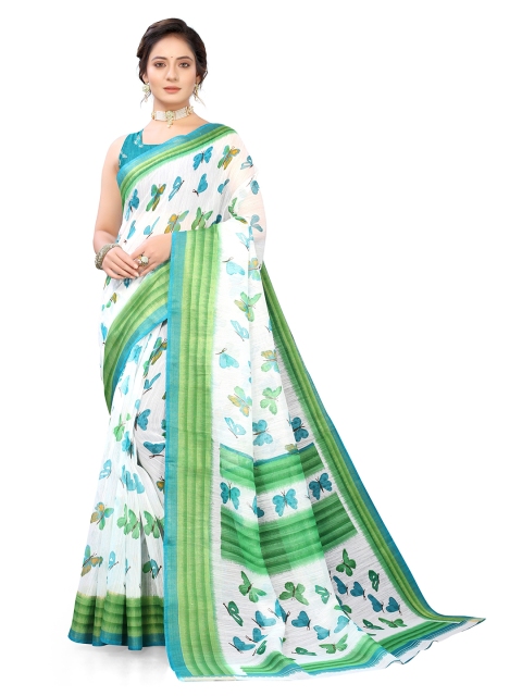 

Viva N Diva White & Green Dabu Khadi Saree