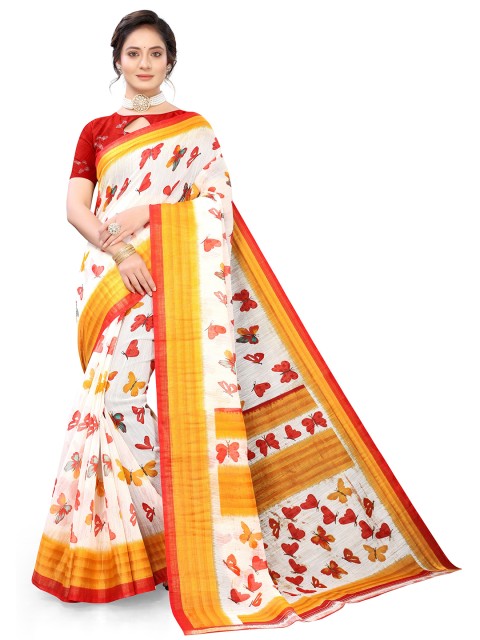 

Viva N Diva White & Red Printed Cotton Saree