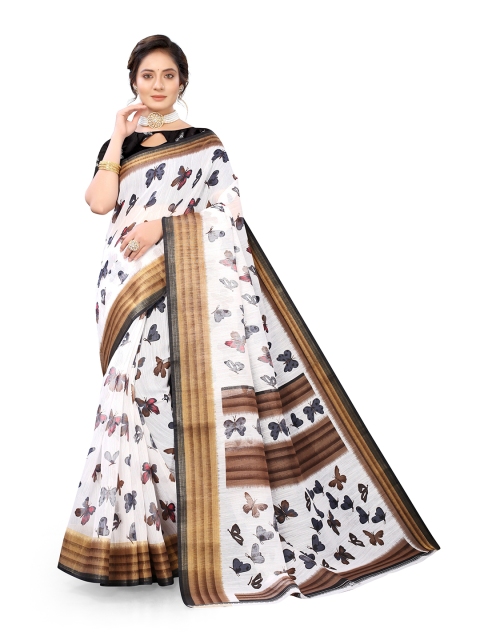 

Viva N Diva White & Black Ethnic Motifs Khadi Saree