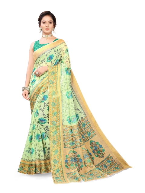 

Viva N Diva Green & Blue Floral Khadi Saree